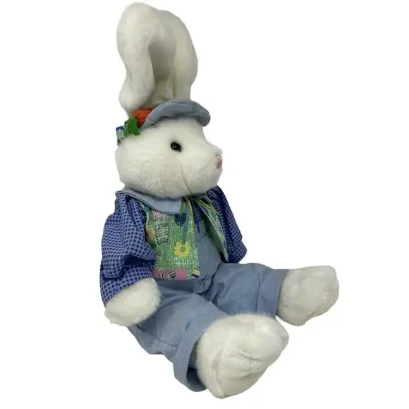 VTG Mty International Blue Boy Easter Bunny In Overalls/Jacket Plush 24" - Picture 2 of 11